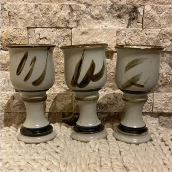 Hand-Thrown Stoneware Chalice Set (Set of 3) - Picture 3 of 4